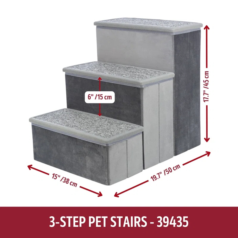 TRIXIE Pawsome Ascent Foldable 3-Step Pet Stairs with Storage, Collapsible, Storage Compartments for Toys