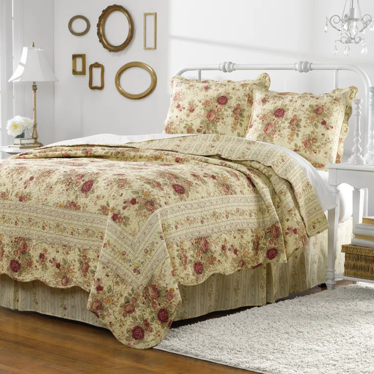 Antique Rose Cotton Reversible Quilt Set