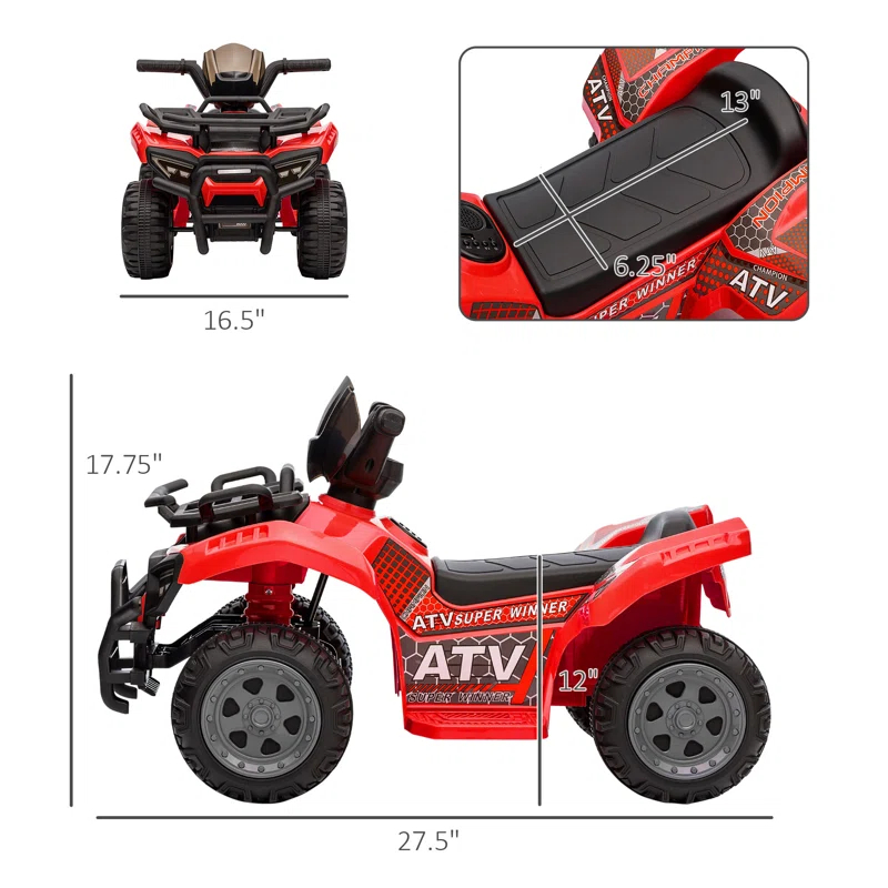 Aosom 6 Volt 1 Seater All-Terrain Vehicles Push/Pull Ride On