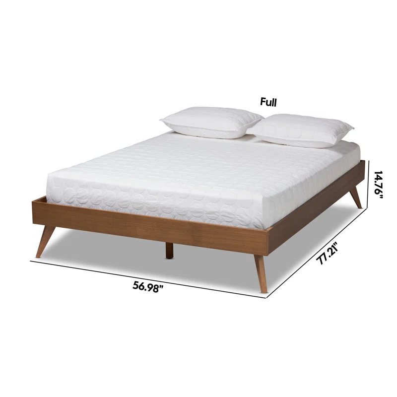 George Oliver Melbourne  Platform Bed Frame in Mid-Century Modern Walnut Brown Finished Wood