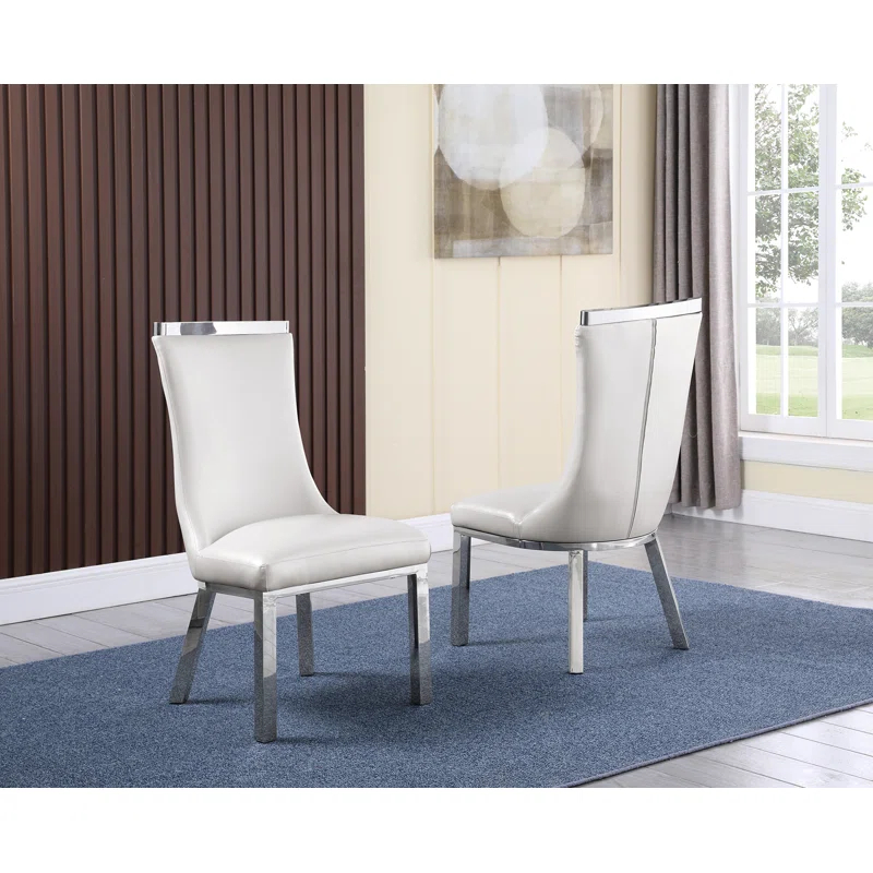 Mercer41 Felisia Solid Back Side White Faux Leather Parsons Chair (Set of 2)