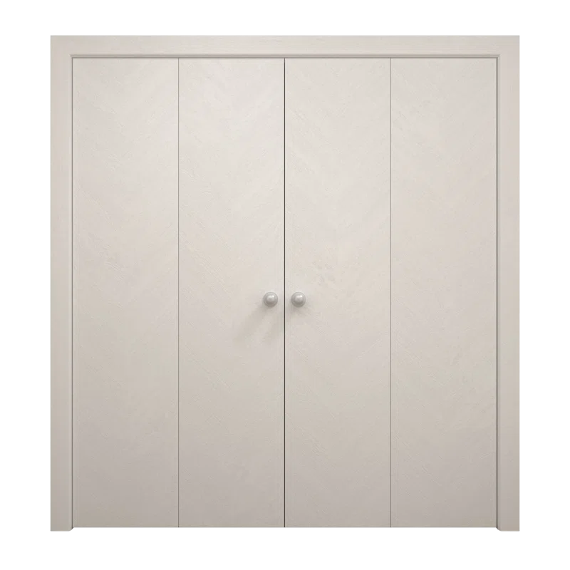 SARTODOORS Sliding Closet Double Bi-Fold Doors | Ego 5005 | Sturdy Tracks Moldings Trims Hardware Set | Wood Solid Bedroom Wardrobe Doors