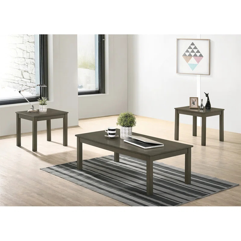 Red Barrel Studio® Dark Grey Color Elegant 3Pc Coffee Table Set 1X Coffee Table And 2X End Tables Living Room Furniture