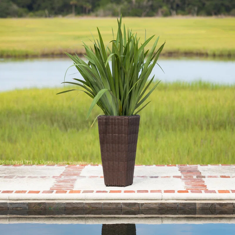 PatioSense Alto Balkene Home Alto Wicker Planter with Liners ,Tall Plant Decor Box for Outdoors - Mocha - Pack of 2