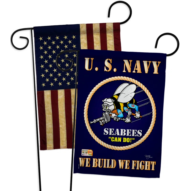 Breeze Decor Sea Bees House Flag - Armed Forces Navy USN Seabee United State American Military Veteran Retire Official - Decoration Banner Small Garden Yard Gift Double-Sided Made in USA 28 X 40