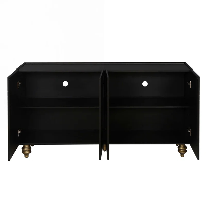 Black MDF 4-Door Storage Cabinet with Adjustable Shelves
