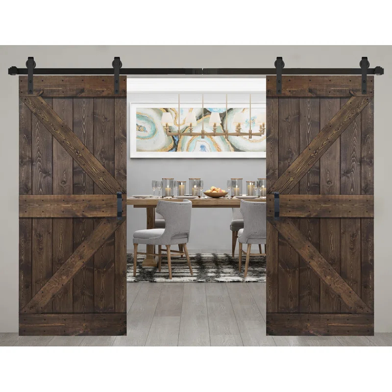 IsLife K Style Solid Core Wood Double Sliding Barn Door with Hardware Kit -Assembly Needed (Set of 2)