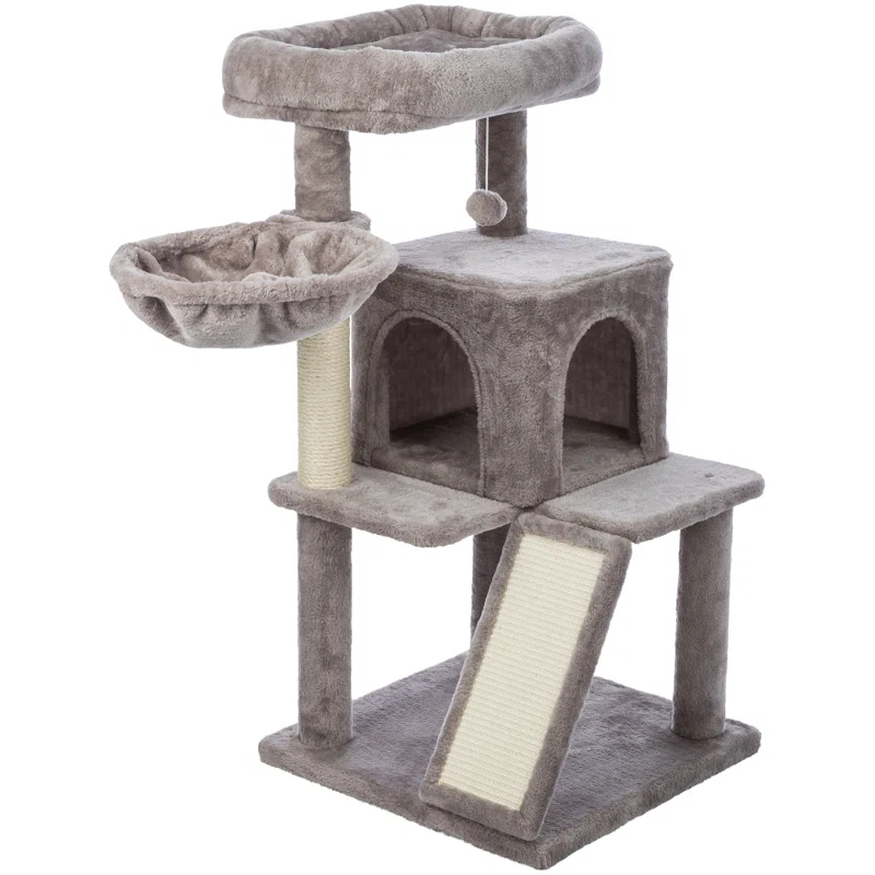 TRIXIE TRIXIE Pepito 39.4" Cat Tower, 3-Level Cat Tree with Sisal Scratching Posts and Ramp, Plush Condo and Hammock