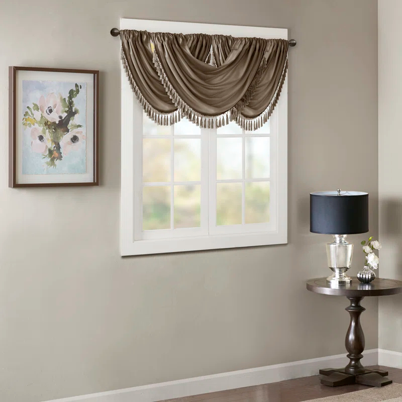 Madison Park Elena Faux Silk Waterfall Embellished 38'' W Window Valance