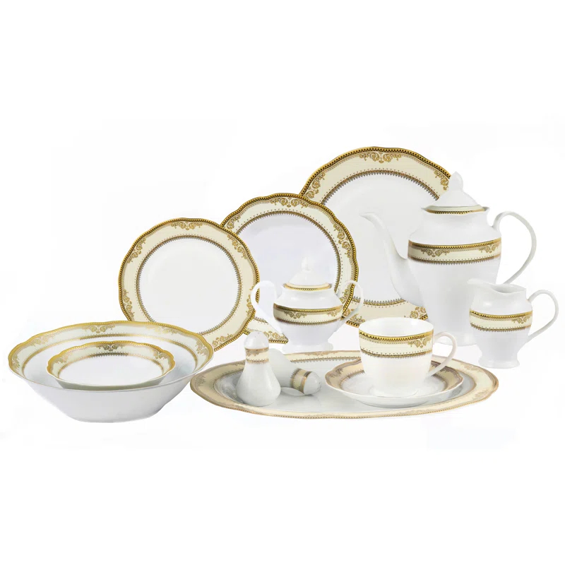 Lorren Home Trends 57 Piece Porcelain China Dinnerware Set - Service for 8