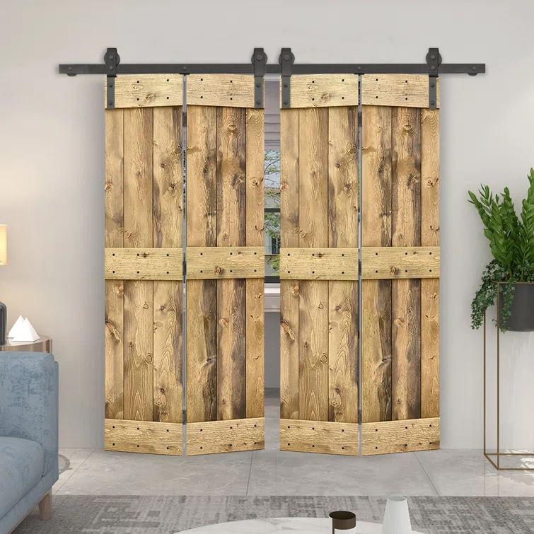 Calhome 84'' Solid Wood Barn Doors Painted Bi-Fold Door