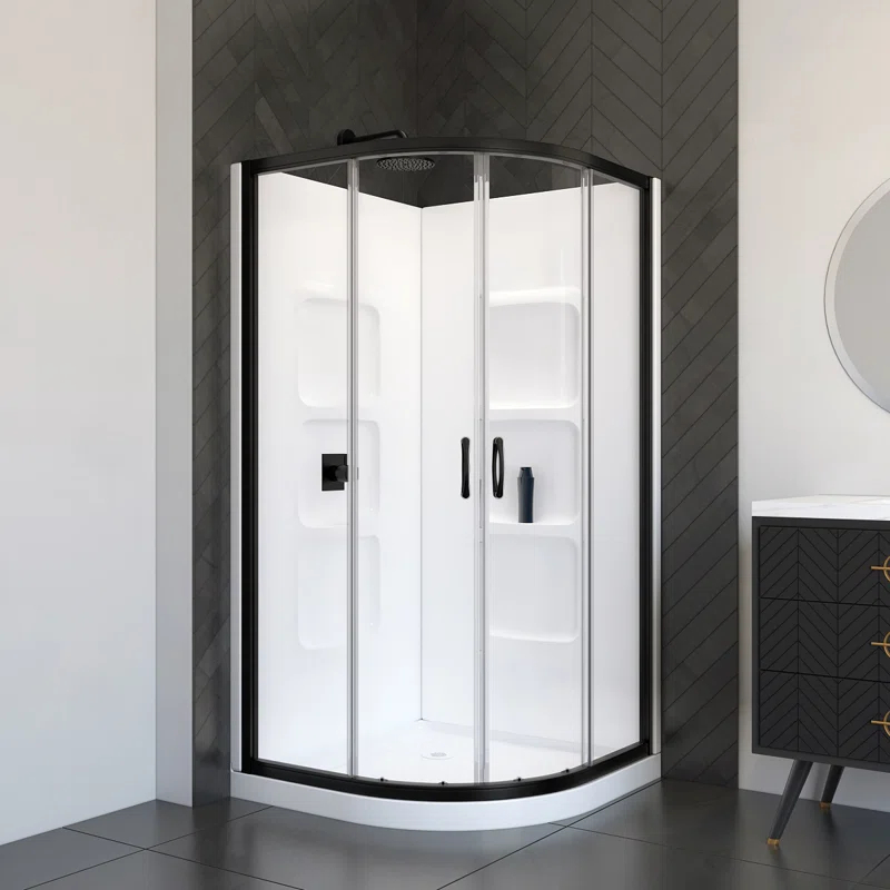 A&E Bath and Shower Mona 38 Black 38.5'' W 74'' H Framed Round Reversible Shower Enclosure