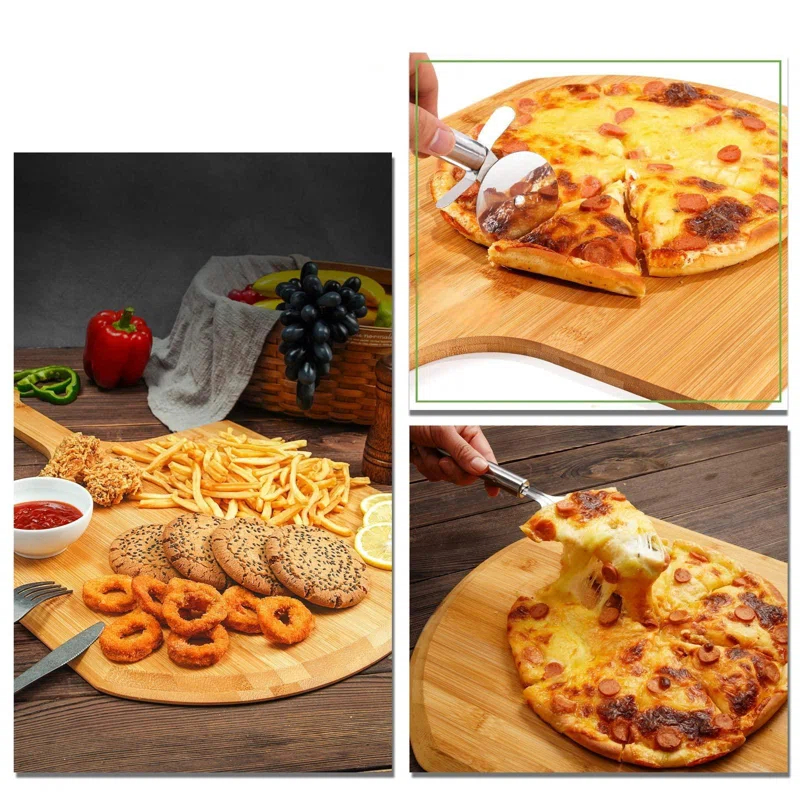 EDGAR'S FURNITURE MANUFACTURING INC Bamboo Pizza Peel, Large Wooden Pizza Spatula Paddle Pizza Cutting Board With Comfy Handle For Home Pizzeria Bakery Baking Pizza Bread Cutting Fruit,(Wood Color)
