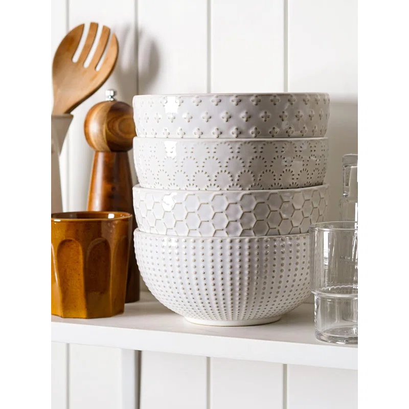 Winston Porter Large Soup Bowl 42 OZ, Ceramic Kitchen Bowl Set For Soup, Pho, Chip, Pasta, Fruits, Salad, Noodle And Ramen- 7 Inch, Set Of 4, Arctic White