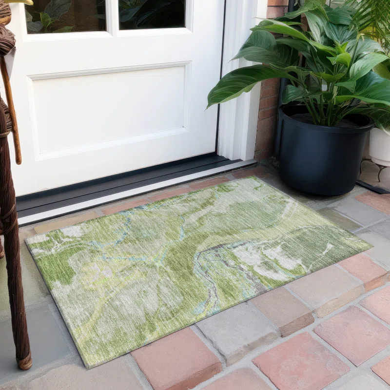 Machine Washable Indoor/Outdoor Chayden ACN1005 Green Rug