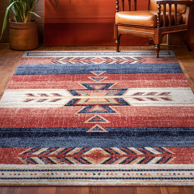 Union Rustic Crimson Southwestern Medallion Tribal Pattern Area Rug