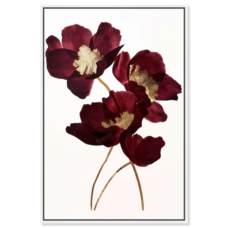 Art Remedy Art Remedy Wine Flowers Framed Floral Fine 1 Piece Canvas Wall Art 57114