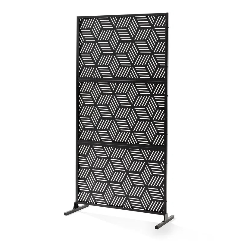 Glitzhome Geometric Privacy Screen Fence Panel Room Divider with Riser Feet
