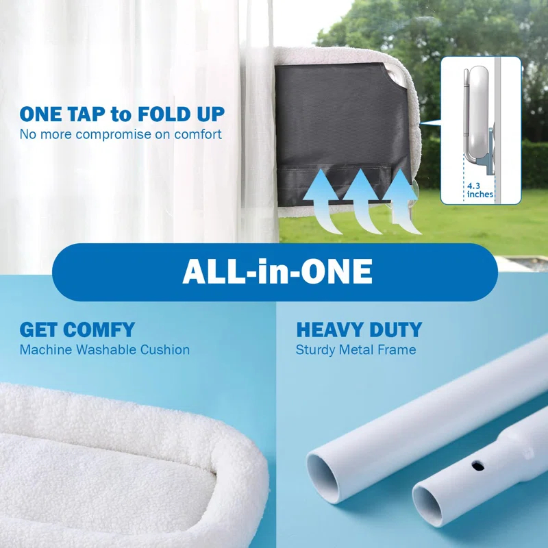 Tucker Murphy Pet™ Foldable Cat Hammock For Window - Cordless, Embeded Machine Washable Padded Bed, Robust Metal Frame - Cat Window Perch For Large Cats And Kittens (White Bolster Bed, Large)