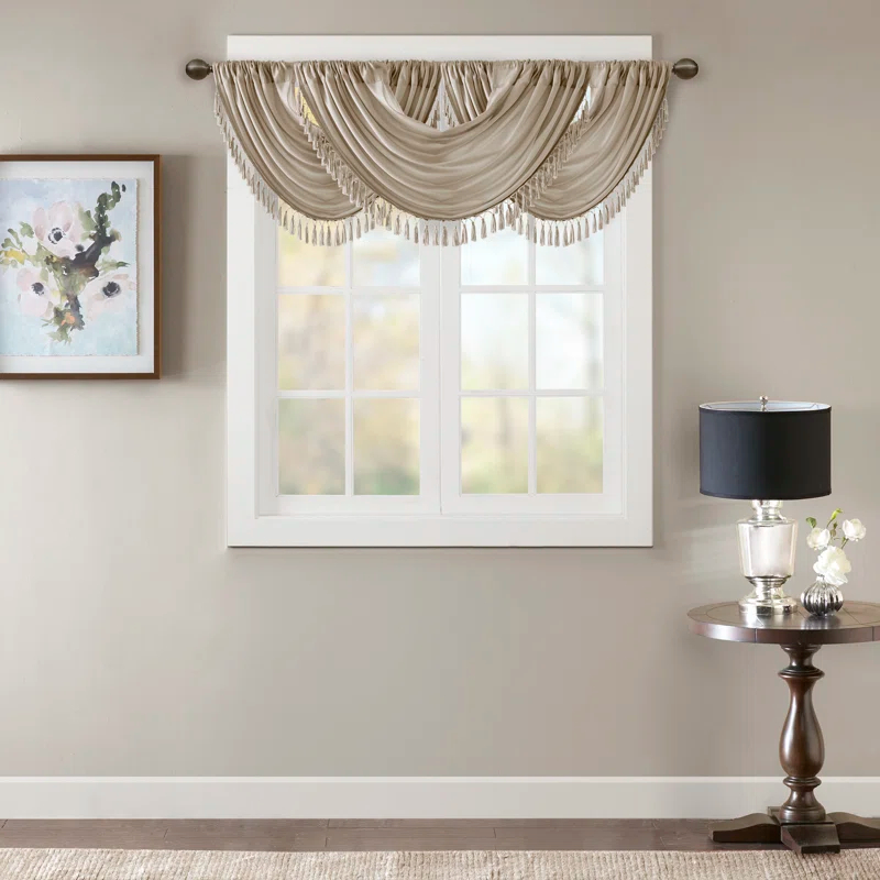 Madison Park Elena Faux Silk Waterfall Embellished 38'' W Window Valance