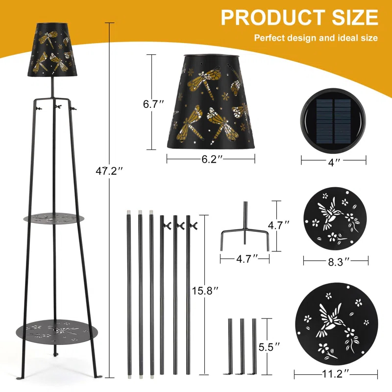 TULGIX Outdoor Metal Solar Floor Lamps With 2 Plant Stand