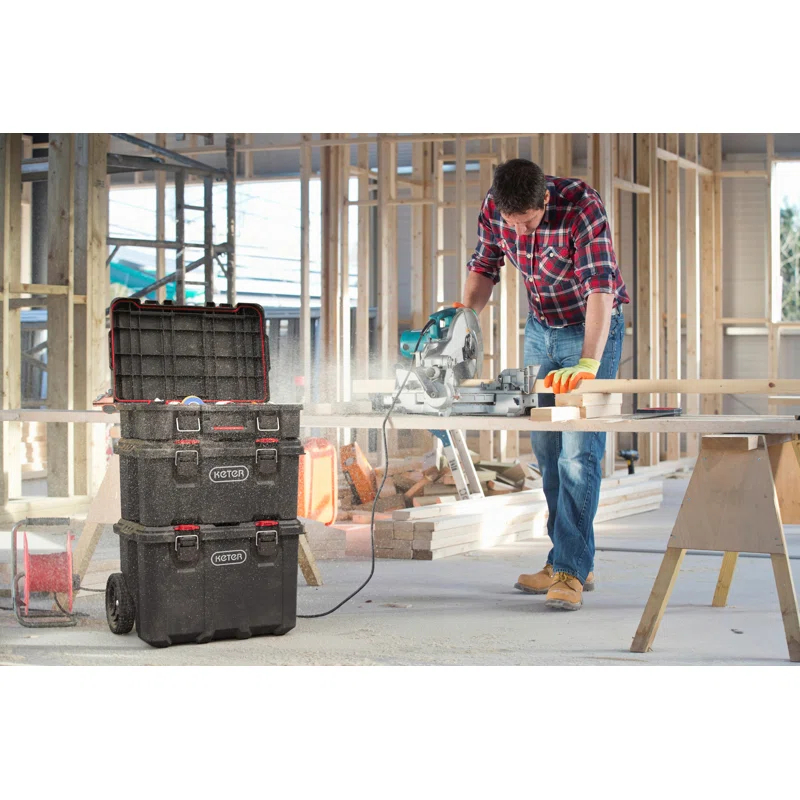 Keter Keter Stack-n-Roll 3 Piece Durable Resin Rolling Tool Box System Tool Storage and Organization Ideal For Garage and DIY, Black