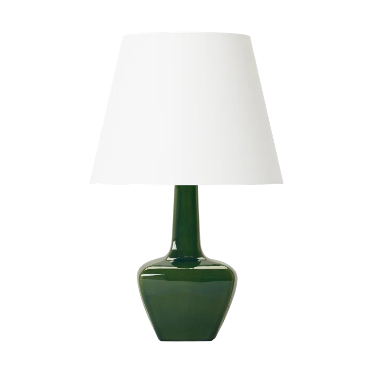 Green Ceramic Table Lamp with White Linen Shade, 28"