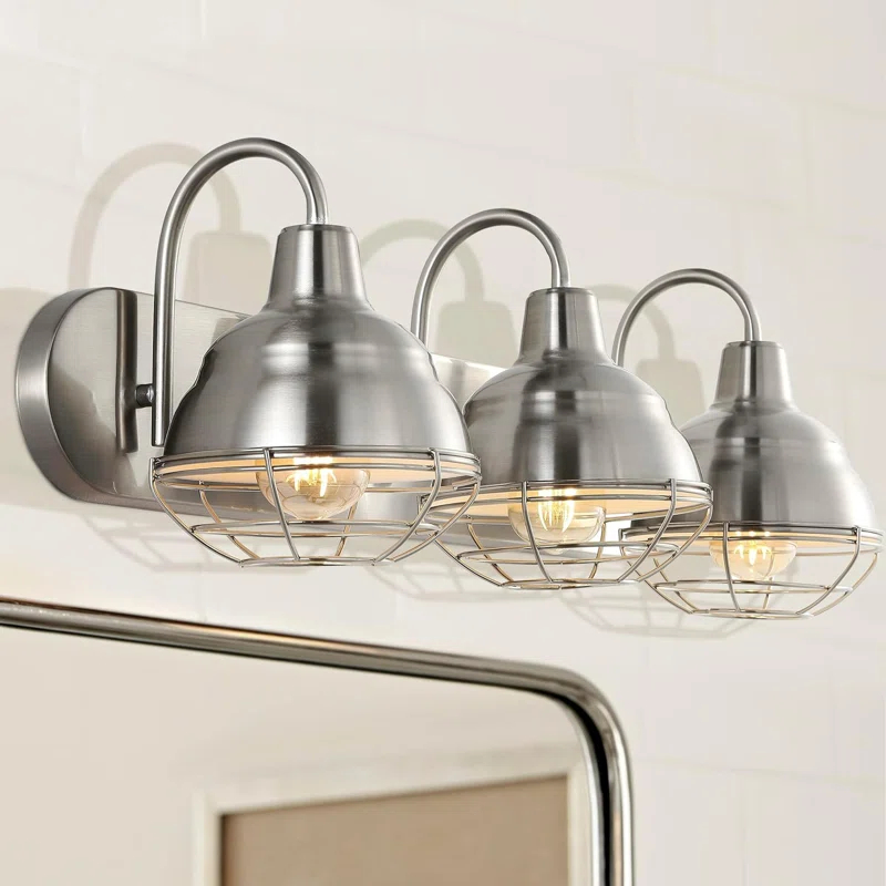 BEAUTY DEPOT 24.5" 3-Light Industrial Farmhouse Vanity Light, Nickel Finish, Led Bulbs Included, Modern Rustic Bathroom, Hallway, Living Room, Bedroom Mirror Cabinet Lighting