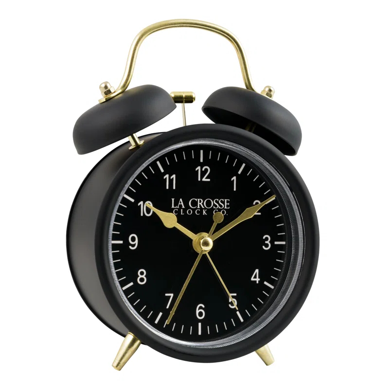 La Crosse Technology Analog Quartz Movement / Crystal Tabletop Clock with Alarm in Black