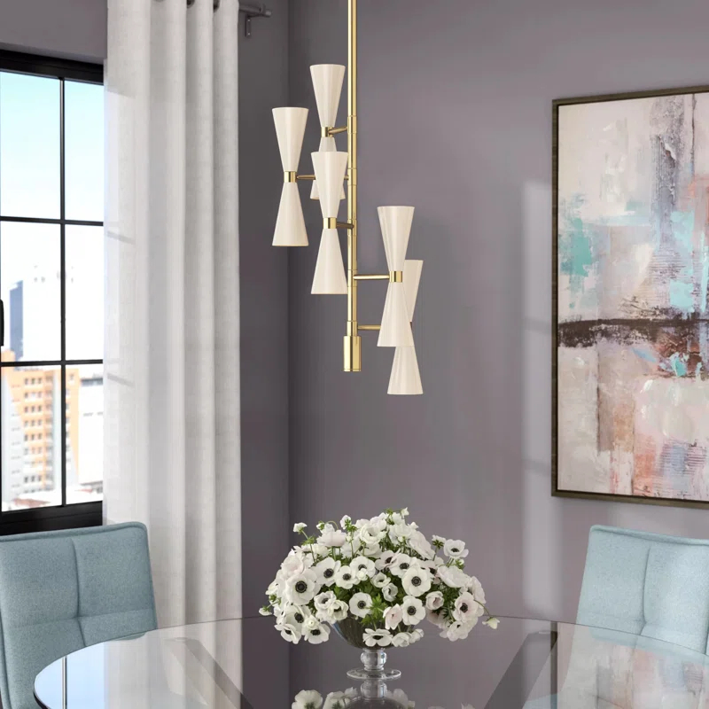 Kalco Milo 10 - Light Steel Dimmable Sputnik Modern Linear Chandelier