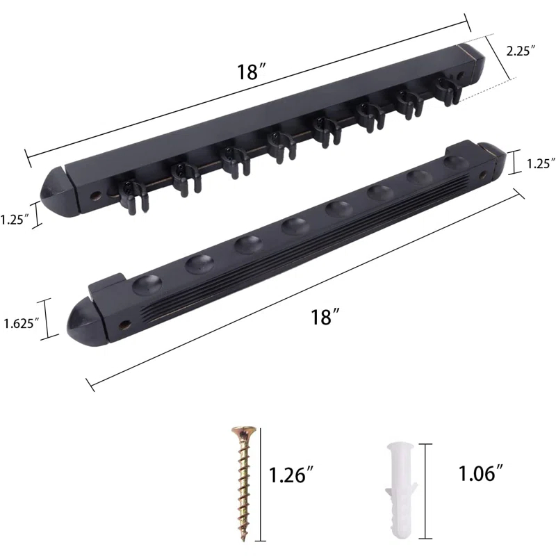 GSE Games & Sports Expert 2-Piece Billiard Pool Cue Stick Wall Mounted Rack, Holds 8 Pool Cue Stick