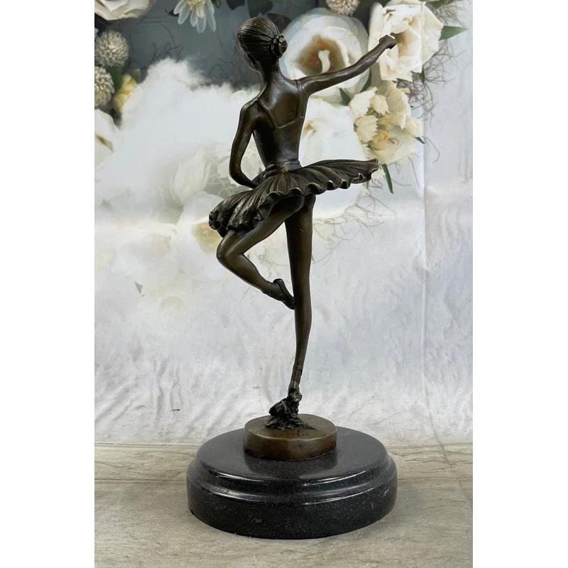 Red Barrel Studio® 11 Inches Tall Bronze Dancer Ballerina Bronze Statue Handmade Marble Base Vintage Art
