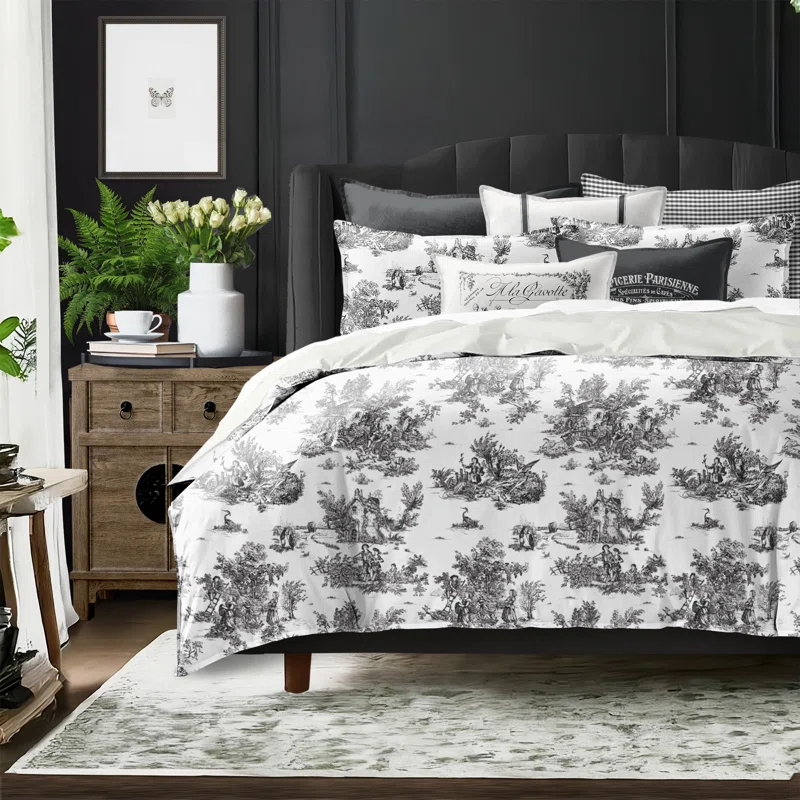 Jardin Du Jouy Toile Black Coverlet Set 8 Piece