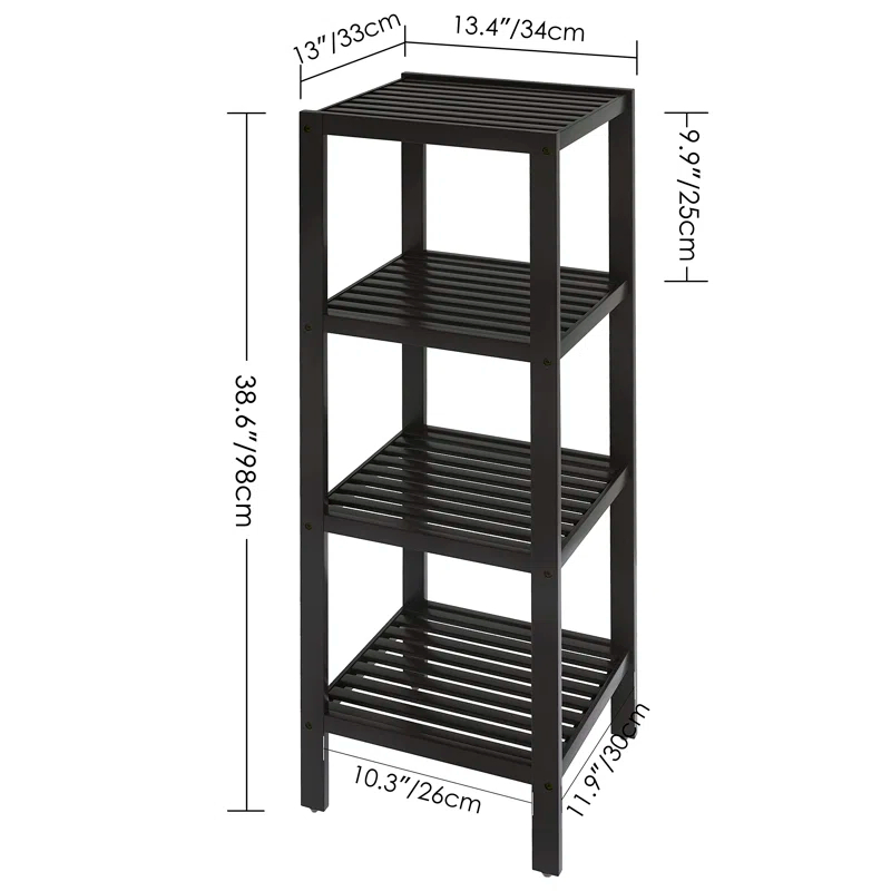Bathroom Storage Shelf, 4-Tier Bamboo Rack Organizer, Multifunctional Shelving Unit For Living Room Bedroom Kitchen (Black)