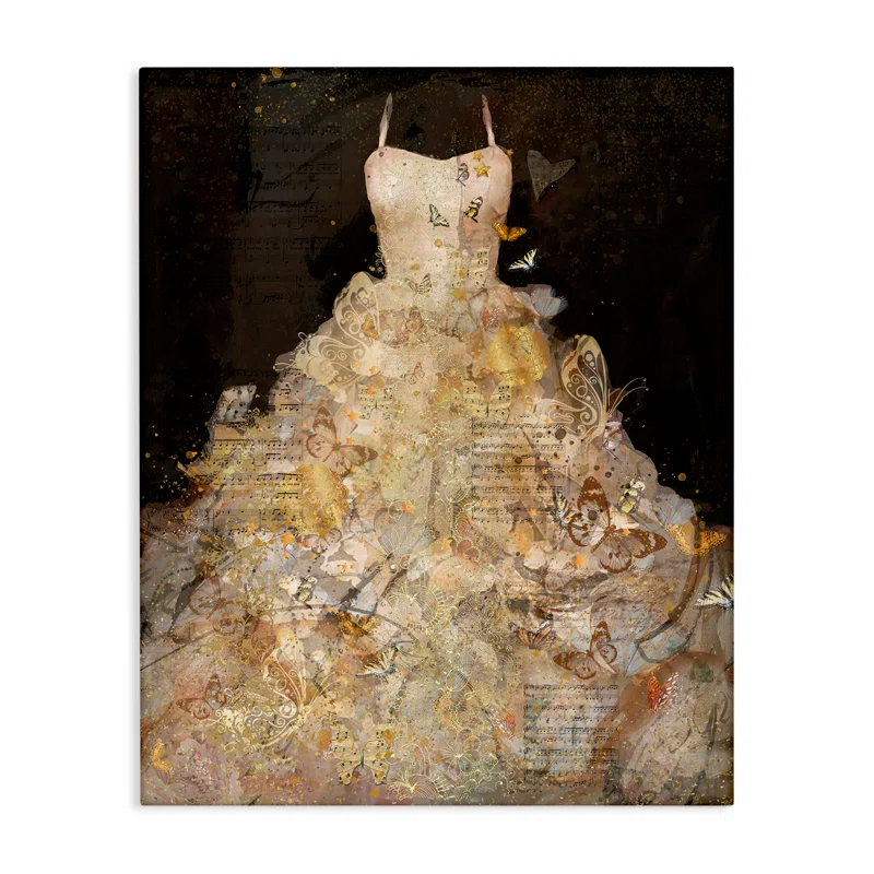 Stupell Industries Detailed Evening Gown Dress Text Collage Butterflies by Marta Wiley - Graphic Art