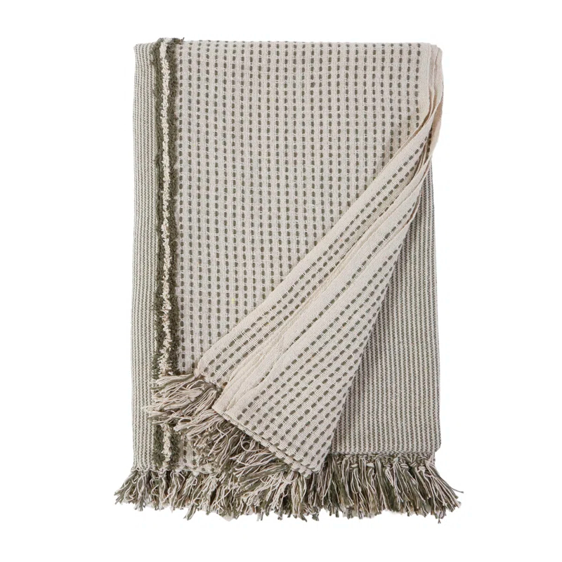 Jagger Cotton Oversized Throw by Pom Pom at Home - Ivory and Moss