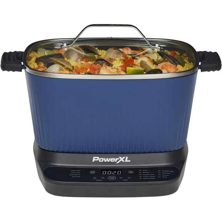 PowerXL PowerXL Stirmax Midnight Blue 7.5 Quart Digital Multi-cooker With Automatic Paddle To Stir And Shred, 9 In 1 Programmable Presets To Sauté, Sear, And Brown Food Before Simmering