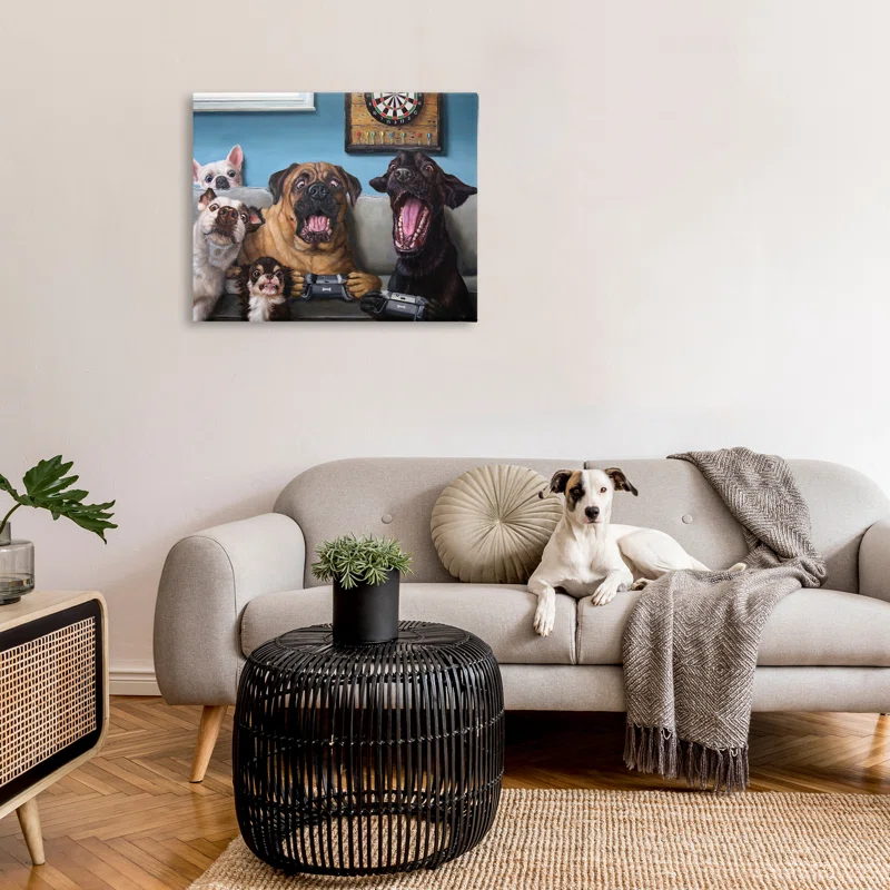 Trinx Funny Dogs Playing Video Games - Graphic Art on Canvas