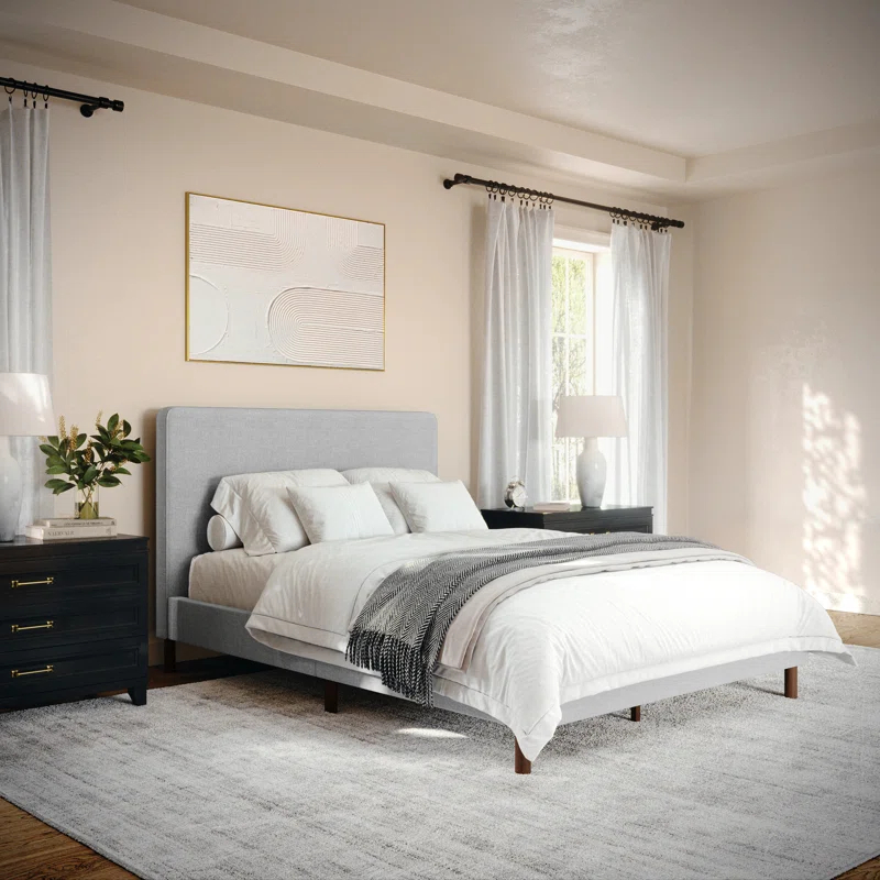 Martha Stewart Martha Stewart Britta Upholstered Platform Bed With Piped Detail Headboard