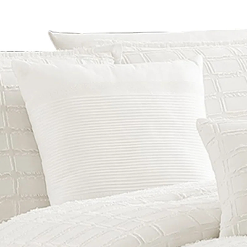 Benjara White Cotton Blend 6 Piece Comforter Set