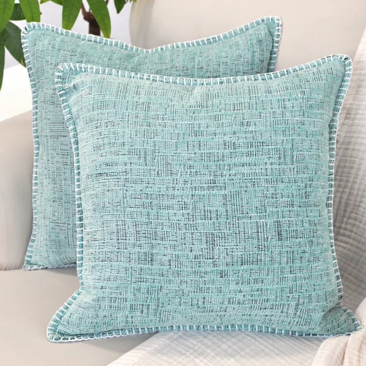Oveesha Soft Chenille Throw Pillow Covers With Stitched Edge (Set of 2)