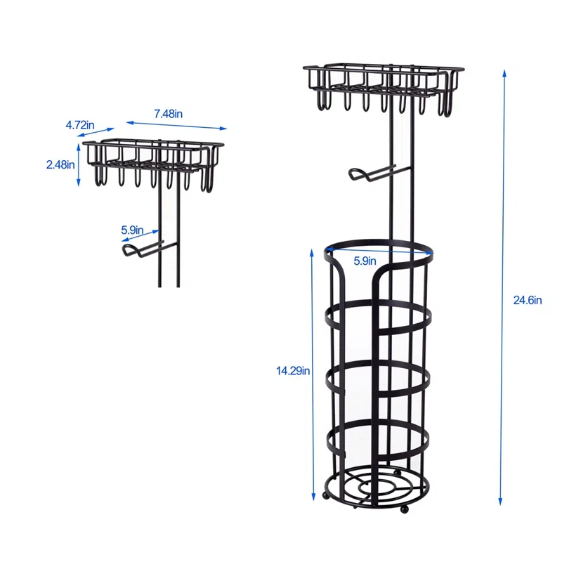 Home Mart Goods TP-Holder-3171-BK 25" Tall - Matte Black Toilet Paper Storage Stand Holder With Phone Shelf
