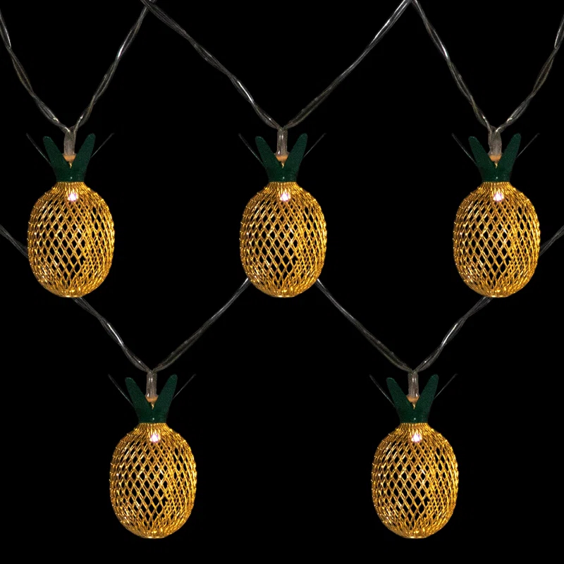 Northlight Seasonal 10 B/O LED Warm White Gold Pineapple Mini Lights - 3' Clear Wire