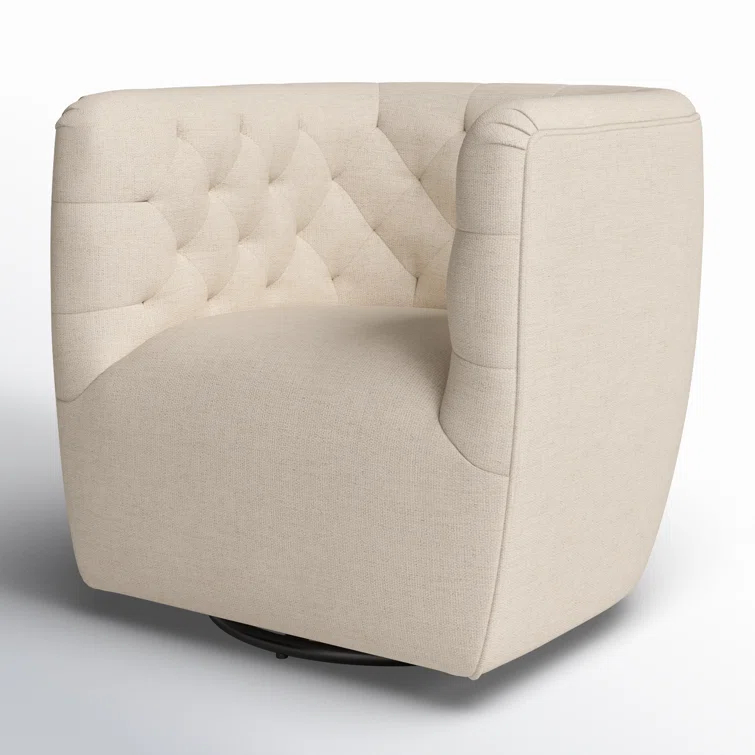 Thames Cream Leather Handcrafted Swivel Chair