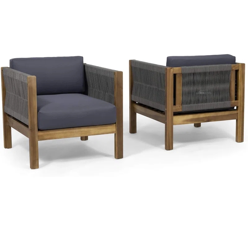 Hokku Designs Set of 2 Teak Club Chair, Elegant Acacia Wood Design with Rich Color and Timeless Style