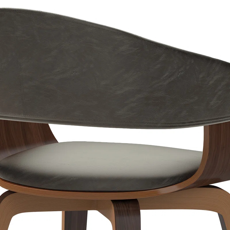 Simpli Home Lowell Bentwood Upholstered Dining Chair with Curved Backrest in Mid-Century Modern Style