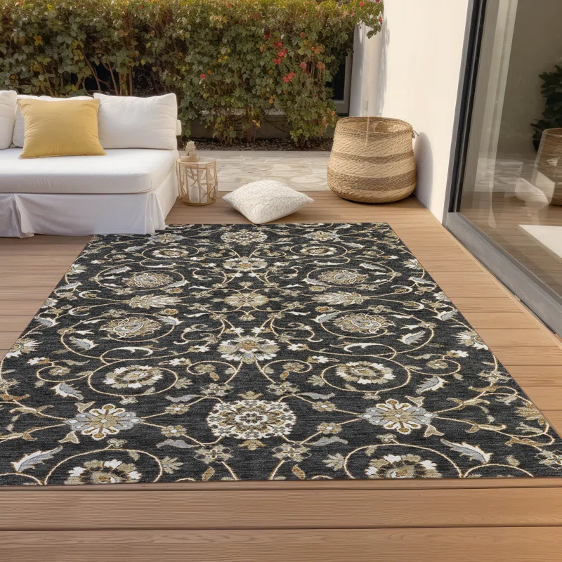 Machine Washable Indoor/Outdoor Chantille ACN1149 Black Rug
