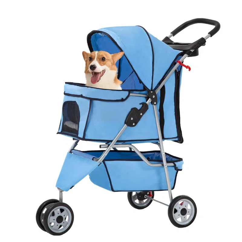 ToccoLeggero Pet Stroller Foldable Dog Stroller 3-Wheel Durable Cat Jogger Stroller For Small And Medium Dogs Cats With Washable Liner Storage Basket Cup Holder
