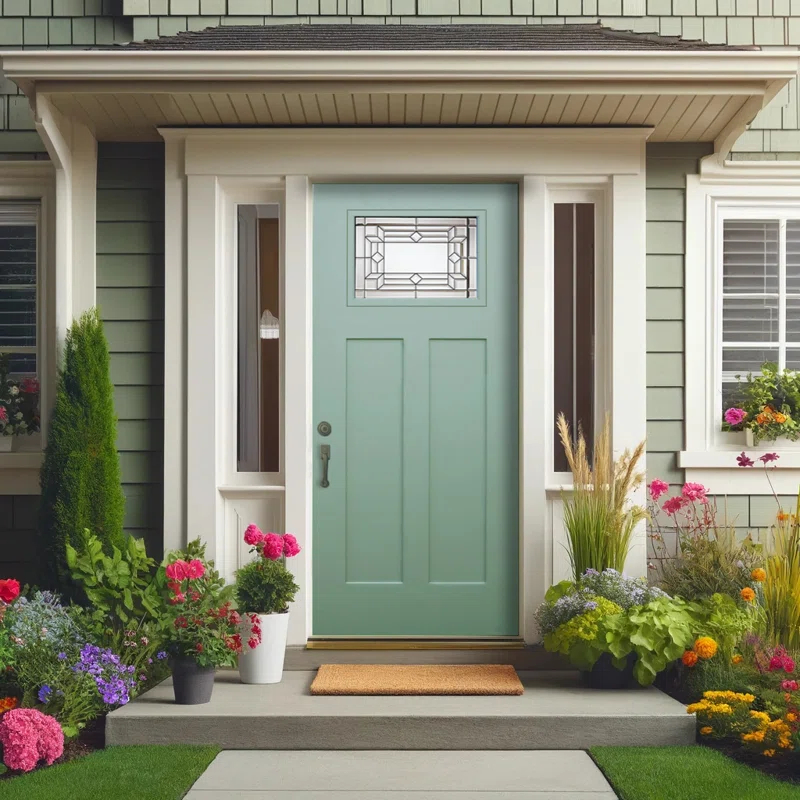 Calhome Modern Exterior Fiberglass Front Entry Door Slab with Designer Decorative Glass Door Slab Only