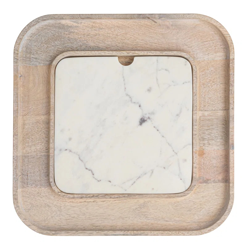 Creative Co-Op Marble And Wood Cutting Board On A Dish